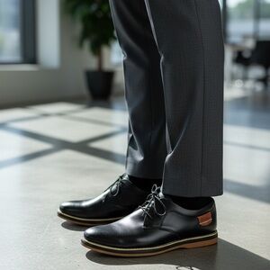 Men's size 17 Black Leather Derby Shoes with Tan Heel Patch Lace Up